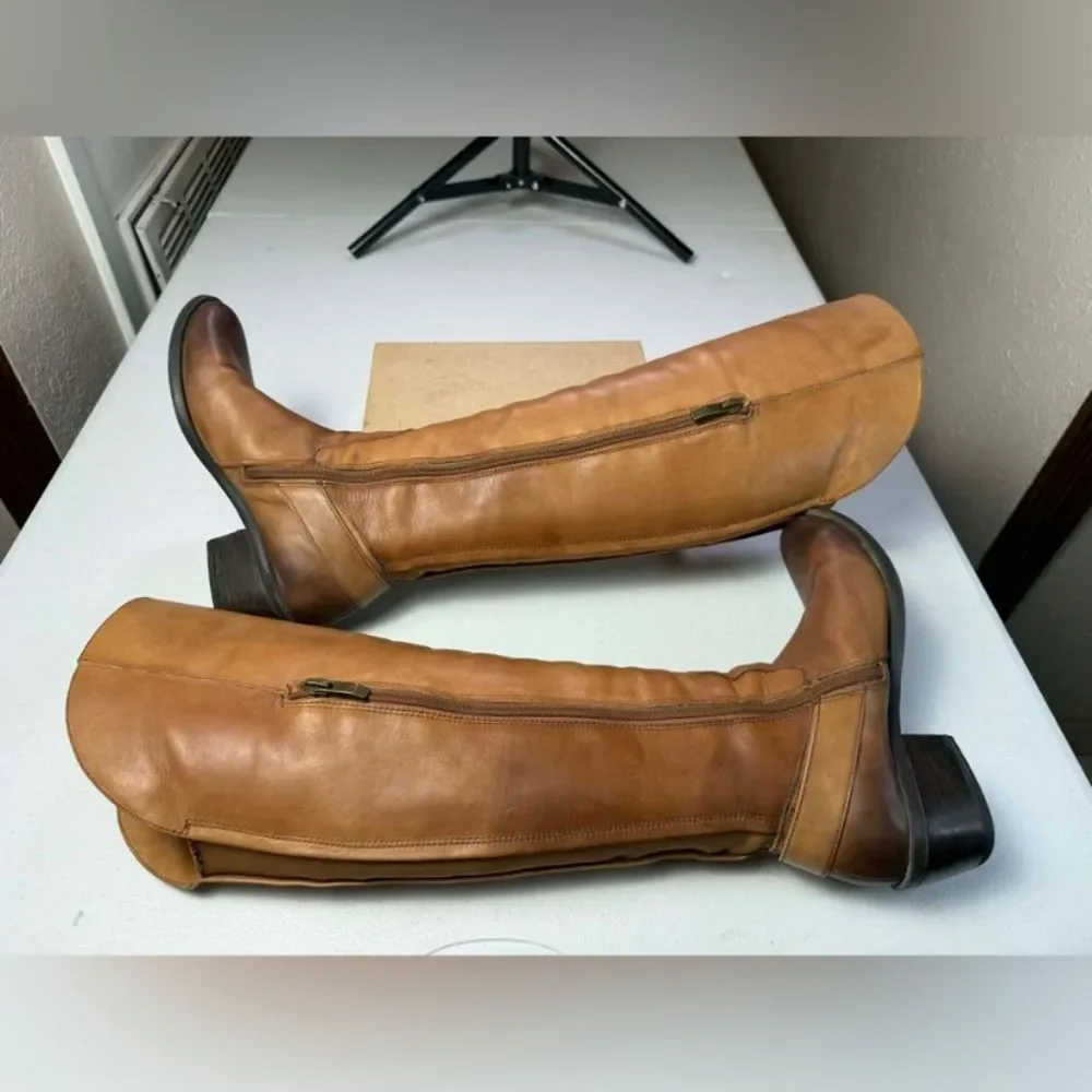 Vince Camuto Bedina Women Brown Leather Pull On Western Riding Boots Sz 7.5